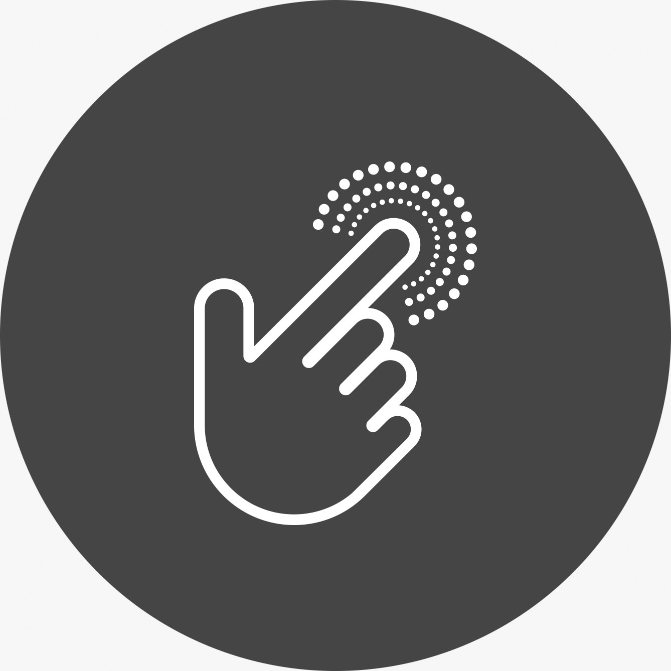 Service button, white outline hand, index finger presses something